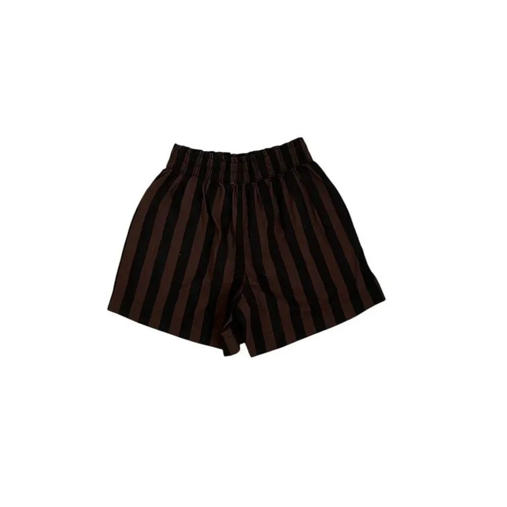 Aerie Good Day Relaxed Fit Brown Black Vertical Striped Shorts Size XS